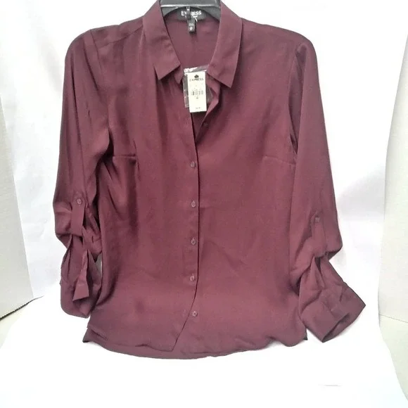 Express Button Down Burgundy SZ XS - Picture 3 of 7